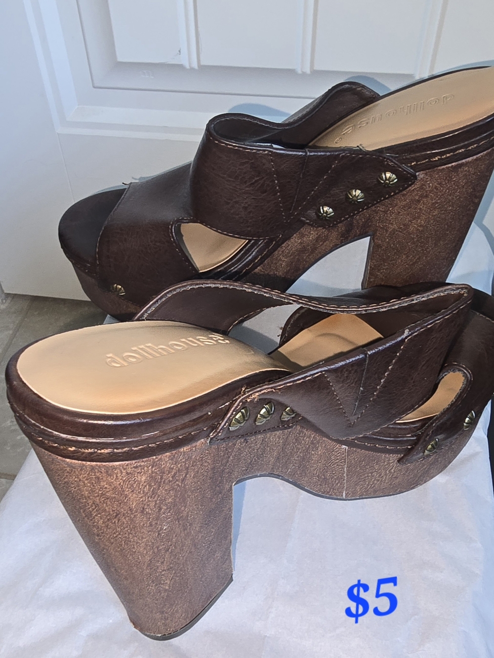 Dollhouse Metallic Brown Platform Chunky Heel Sandals